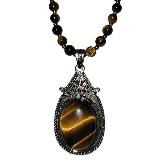 Tiger's eye beaded necklace with Tiger's eye pendant - Picture 1 of 6